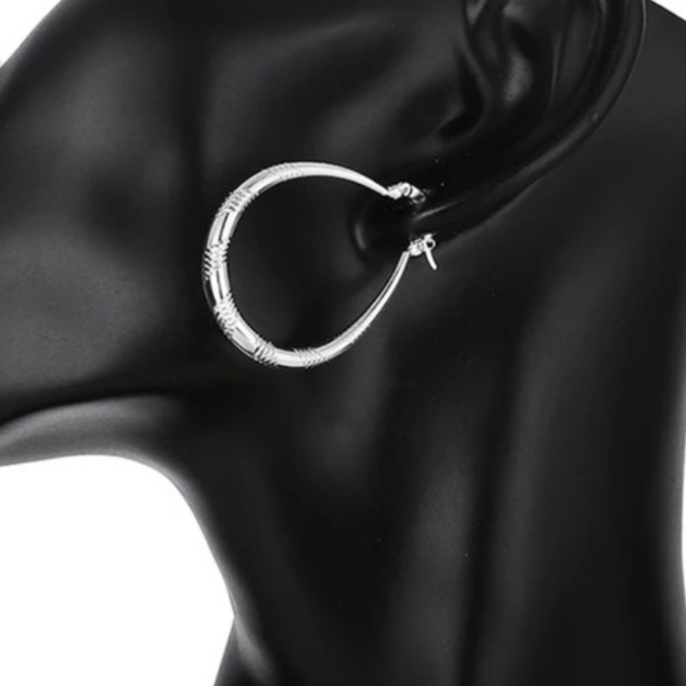 ***Luxury Circle 925 Sterling Silver Hoop Earrings - Picture 6 of 6
